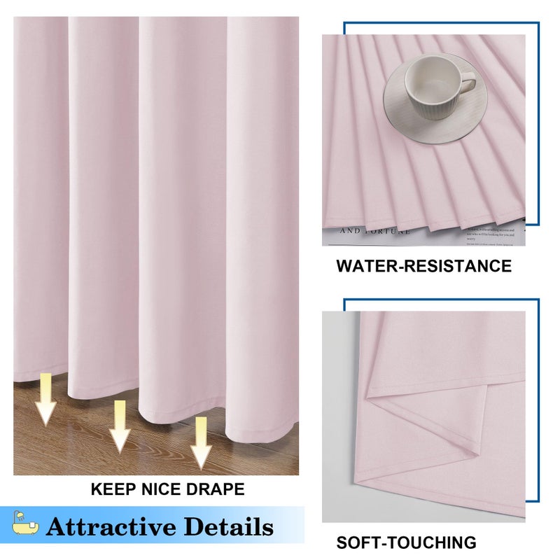 OVZME Zora 96 Inch Shower Curtain Set with 12 Plastic Hooks, Plain Fabric Shower Curtain for Bathroom - Extra Long Shower Curtain, Water Resistance, Machine Washable Soft Cloth, 72WX96L, Blush Pink - Image 5
